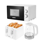 Geepas Electric Kettle 4 Slice Bread Toaster & Microwave Kitchen Set White