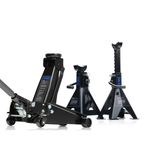 SGS 3 Tonne Trolley Jack w/ 4 Tonne Ratchet Axle Stand Set Twist-Grip Heavy Duty