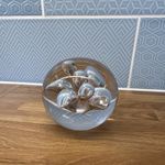Clear Glass Paperweight with Internal Bubble & Encased Floral Design
