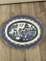 Vintage Churchill Blue Willow Oval Serving Plate 12.5" / 31cm - Multi-Quantity
