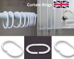 WHITE Shower Curtain RINGS Plastic Hook Set Rings C Shape Good Quality Durable