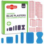 200pk Blue Plasters  Waterproof  Assorted Sizes Catering First Aid Fabric Latex