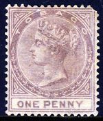 TOBAGO Queen Victoria 1879 One Penny Purple Wmk Crown CA  REVENUE STAMP MNG