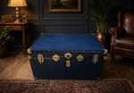 MASSIVE Antique Blue Steamer Trunk Chest Vintage Storage Coffee Table Box Large