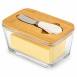 Bamboo Lid Glass Butter Keeper – 1pc Clear Butter Dish for All Sizes, Ideal Kitc