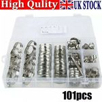 101x Assorted Stainless Steel Hose Clamp Kit With No Driver Jubilee Clips Set UK