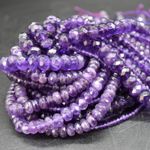 Amethyst Faceted Disc Beads - 3 4 6 8 10mm, 14",  for Jewellery Making