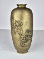 Antique Japanese Meiji Period Bronze Vase Relief Mice Rats Signed Misai - Meiji