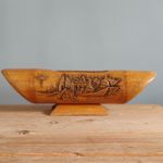 Carved Giant Bamboo Trough Bowl Vase on Stand Engraved Village Landscape Scene