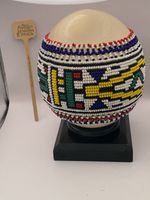 Ostrich EggDecorated with Bead Cover Showing Tribal Designs Animal Lodge Kingdom