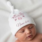 Baby Girl Knotty Cotton Hat 'Little Princess Has Arrived' Personalise with Name