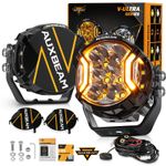 Auxbeam 3" LED Round Driving Offroad Light Side Shooter Pods Lights w/ Amber DRL