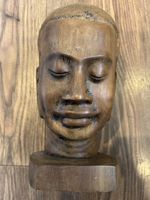 Khmer Wooden Head of Jayavarman VII Cambodia Angkor Style Sculpture 22cm