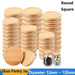 Square/Ruond Glass Pantry Jar, Kitchen Storage Canister Jar, Airtight Bamboo lid