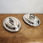 Antique Victorian Pair Silver Plated Lidded Entree Dishes - See Photos & Details