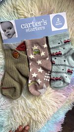 Carter’s Starters 3 Pair Ankle Socks 2-3 Years Unisex Stars Vehicles Non-Slip
