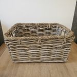 Rectangle Basket Woven Wicker Brown Antique Storage Wood Rope Vintage Wooden Log