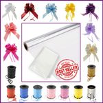 Clear Cellophane Hamper Gift Wrap + Free Pull Bow / Curling Ribbon Christmas 