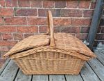 Vintage Large Rattan Wicker Woven Huntsman Picnic Basket Storage Shop Display