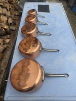 Set Of 5 Vintage French Copper Tin Lined Saucepans Les Cuivre De Faucogney