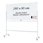180x90CM Rolling Whiteboard on Wheels Double-Sided Magnetic Whiteboard