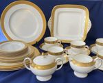 Wedgwood Ascot Dinner Plates Cups Saucers Milk Jug Sugar Bowl Cake Plate Gold