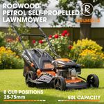 Petrol Lawnmower Mower 18″ Mulching RocwooD Self Propelled 46cm 25-75mm