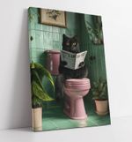 CUTE FLUFFY BLACK CAT ON TOILET FRAMED CANVAS WALL ART PICTURE PRINT