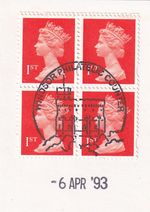 1st x4 Booklet Pane Definitives GB Used Windsor 6 April 1993 ON PIECE (153788)