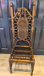 Vintage Ornate High Back Rattan Wicker Chair Victorian Style Boho Hall Seat