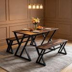 Industrial Wooden Kitchen Table Set with 2  Bench, Dining Table Set Dining Room