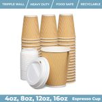 Ripple Disposable Coffee Cups with Lids – Brown Paper Takeaway Hot Cold 4-16oz