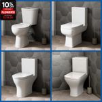 Close Coupled Bathroom Toilet Modern White Square Ceramic Soft Close Seat WC Pan