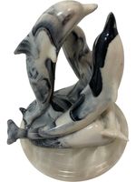 Marble Dolphin Sculpture Figurine Black White 16cm Collectable Ornament
