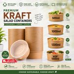 Kraft Salad Bowls with Lids Disposable Round for Deli Pasta Takeaway Free UK P&P