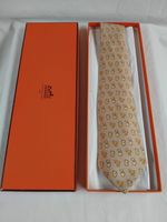 Hermes Paris Beige Chicken Egg Patterned Silk Necktie Made In France