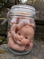 Ring O'Bells Series. Macabre Decor. Vintage Doll Parts in glass jar 16.5cm high
