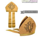 New Yellow Mitre with IHS embroidery,mitra,Bishop's Mitre, New