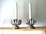 W A S Benson Arts And Crafts Art Nouveau Silver Plated Pair of Candlesticks