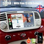 7'' 32G For Fiat 500 2007-2015 Apple Carplay Android 15 Car Stereo Radio GPS Nav