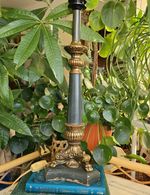 Antique French Table Lamp 19th Century Empire Bronze Wood Column Ornate Feet