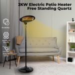 2KW Electric Patio Heater Free Standing Quartz Warmer Garden Outdoor Waterproof