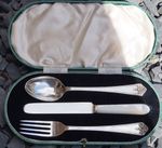 Vintage Sterling Silver & MOP Christening Set , Sheffield, 1940 - 96.8g
