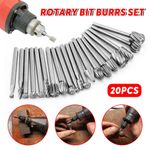 20x HSS Carbide Burr Rotary Drill Bits Set Grinder Carving Engraving Dremel Tool
