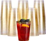 50 Clear Hard Plastic Party Cups with Gold Glitter, 285ml - Reusable