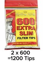 2 x 600 EXTRA SLIM FILTER TIPS by ROLLING KING CIGARETTE RYO TIP RESEALABLE BAG