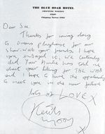 THE WHO / KEITH MOON Signed Letter 1960s - ex Drummer The Who - 7"x5" reprint