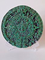 AZTEC MAYAN Sun Calendar Vintage 60's Green Gold Malachite Crush Stone EXCELLENT