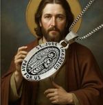 Antique Silver St Jude Thaddeus Medal Pendant Necklace 60cm Silver Plated Chain
