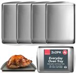 4 Oven Tray Set 38 x 25cm Large Roasting Pan Baking Bakeware Kitchen Steel Sheet